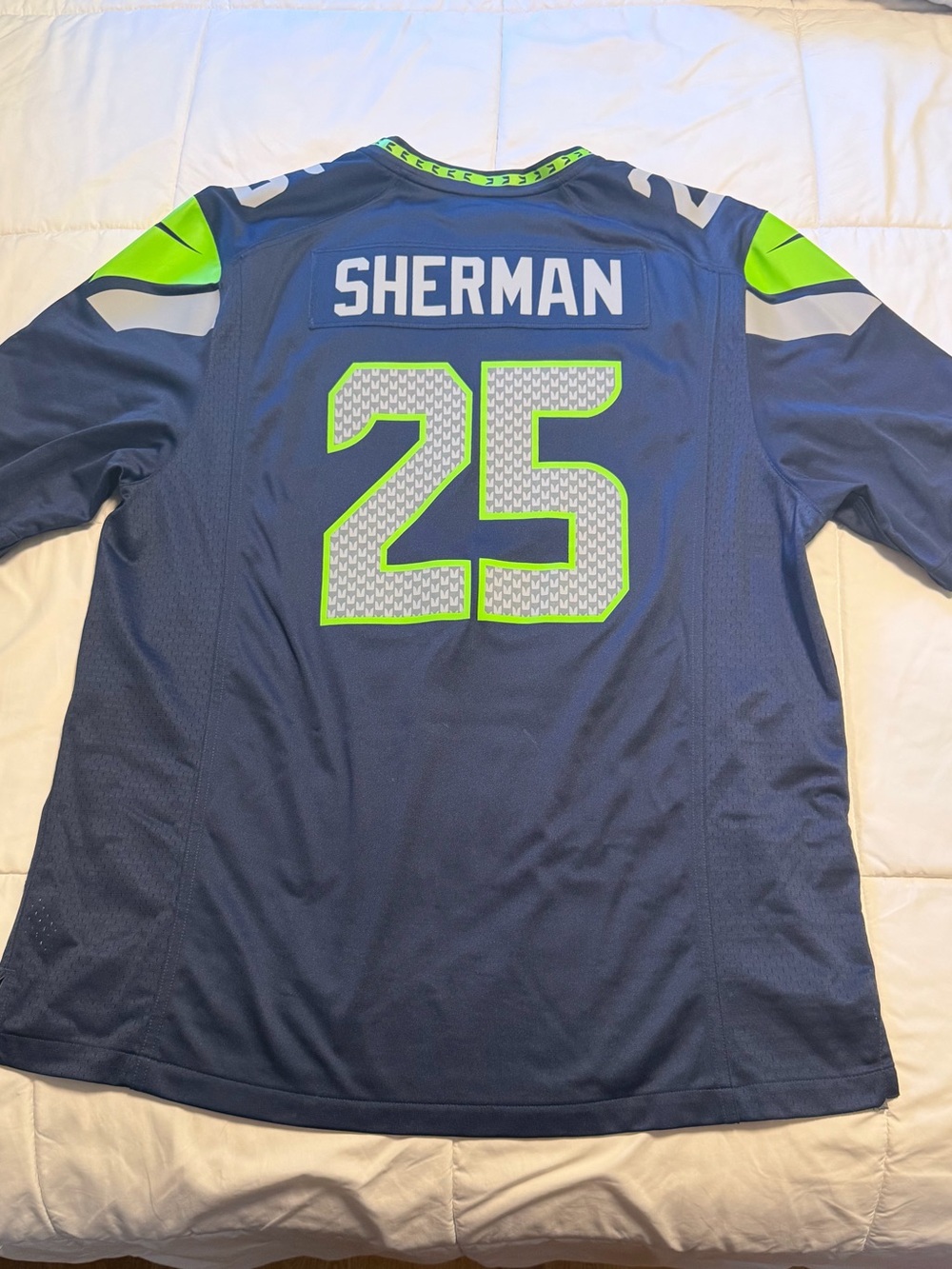 NFL Men's Seattle Seahawks #25 Sherman Jersey in Navy and Neon Green